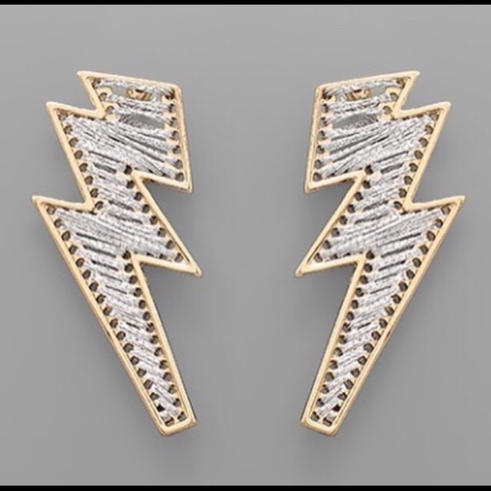 Silver Threaded Lightning Bolt Earrings